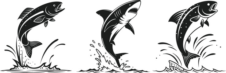 Jumping fish set silhouette use for your design vector art