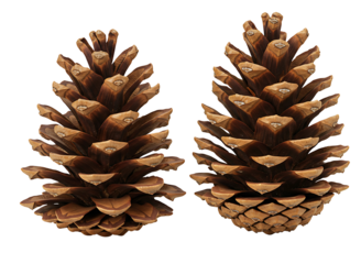 Two pine cones isolated on transparent background