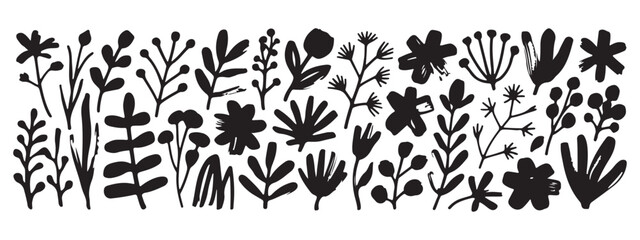 Collection of Hand-Drawn Floral Silhouettes Elegant Botanical Illustrations for Design Projects