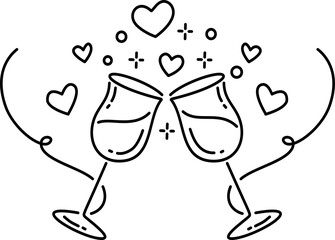 Hand drawn cocktail drink with heart outline