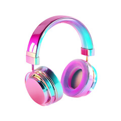 Chromatic Harmony: Iridescent Headphones with Holographic Shine on White Canvas