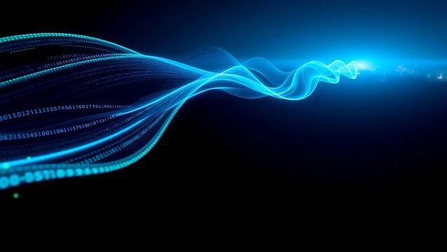 Abstract blue digital data stream wave background
