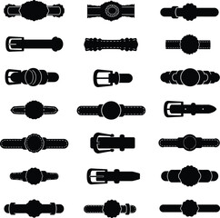 Diverse Belt Buckle Vector Set: Stylish Leather Buckles for Fashion, Reversible Belts, Apparel, Vintage and Modern Accessory Designs.
