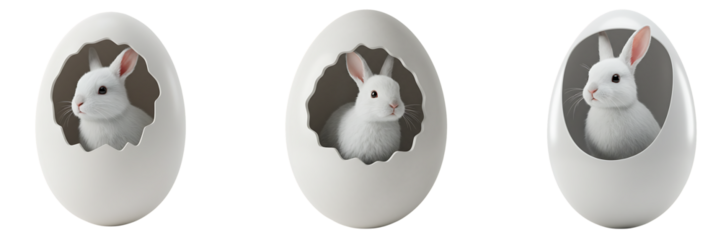White Bunny Inside Cracked Egg Transparent Background

