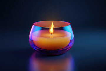 Candle in Contemporary Glass with Warm Glow on Transparent Background

