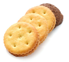 Close-up of cookies against white background 