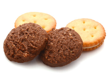 Close-up of cookies against white background 