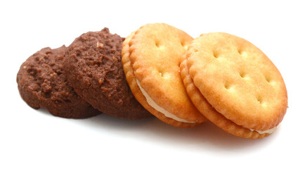 Close-up of cookies against white background 