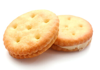Close-up of cookies against white background 