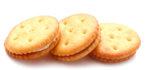 Close-up of cookies against white background 