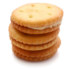 Close-up of cookies against white background 