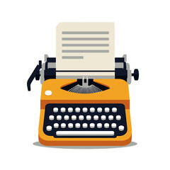 Vintage Yellow Typewriter with Paper Illustration: A Classic Writing Tool for Creative Projects and Nostalgic Designs