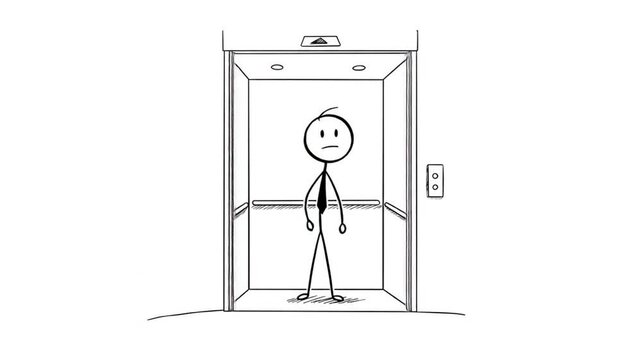 Stick figure person waiting inside elevator