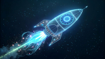 Fototapeta premium Futuristic Rocket Launching Into Space with Colorful Trail Effects