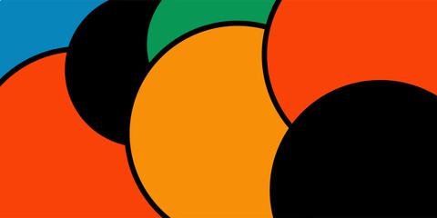 Trend Colorful Abstract Geometric Wave Background Design With Bold Black Line And Beautiful Red, Orange, Blue and Orange Color For Art Festival, Web Design, Landing page, and Print Material.