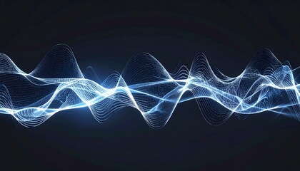 Abstract blue light wave flowing on dark background