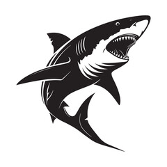 Great white shark vector illustration swimming underwater in the ocean with blue aquatic silhouette logo