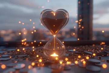 Romantic Heart-Shaped Hourglass with Sparkling Lights