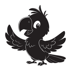 Cartoon parrot bird vector illustration with wings and feathers in flying pose