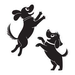 Black jumping playful dog cartoon vector illustration in wild animal style