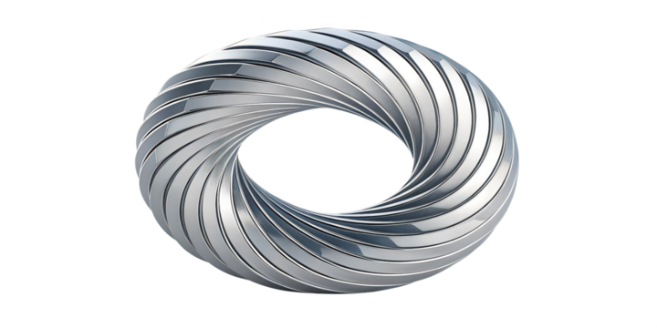 A swirling silver ring, isolated on transparent background, creates a hypnotic vortex of polished metal