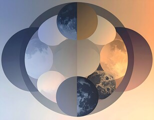 Planets and moons rotating in space showing different phases and colors