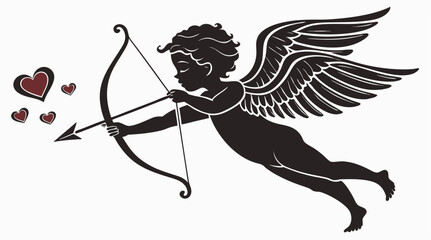 Fototapeta premium Cupid Silhouette Flying with Bow and Arrow – Valentine's Day Icon Illustration