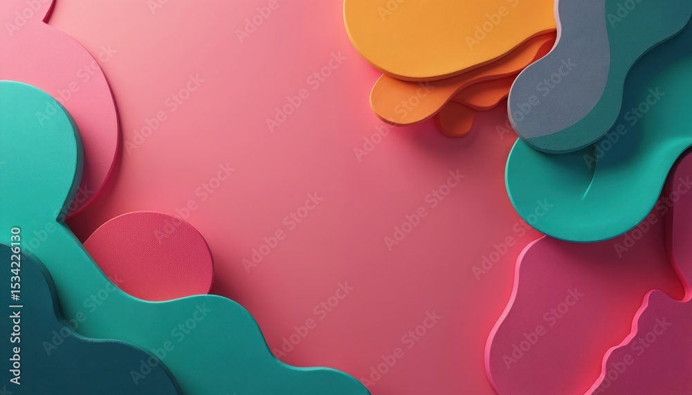 Poster abstract composition with colorful 3d shapes against viva magenta background. minimalist artwork use