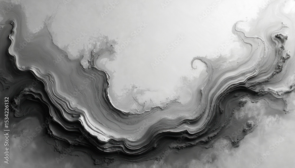 Poster monochrome paint texture with swirling motion. artistic grey, white background. abstract design with