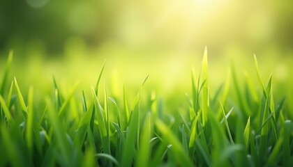 Fototapeta premium Close-up of Vibrant Green Grass with Sunlight in the Background