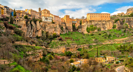 Spain. Cuenca, Castile La Mancha. Ancient architecture of the historic city. Travel and tourism in Spanish cities