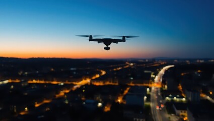 drone flying over a city at night