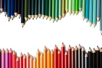 The Photograph of colored pencils arranged alternately on a white background.