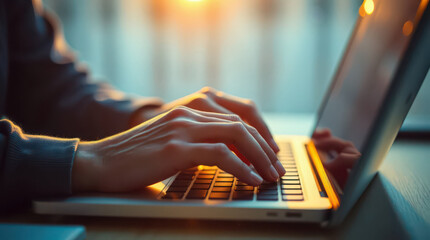close up of a man hands typing on a laptop