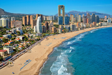 Spain. Beach seaside resort Benidorm. Travel and tourism in the paradise Spanish cities