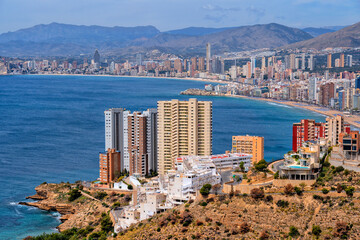 Spain. Beach seaside resort Benidorm. Travel and tourism in the paradise Spanish cities