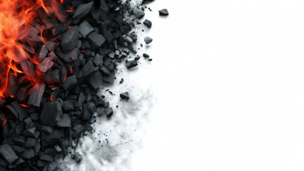 Burning coal transitioning to abstract art isolated on a white background