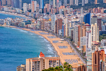 Spain. Beach seaside resort Benidorm. Travel and tourism in the paradise Spanish cities