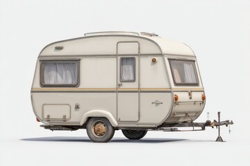 Naklejka premium Vintage Cream Caravan: A Retro-Styled Travel Trailer