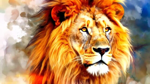 A male lion king made of fire 