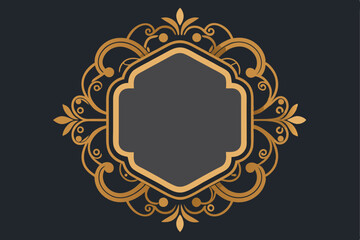 Luxurious gold ornamental frame with elegant floral details on a dark background for design