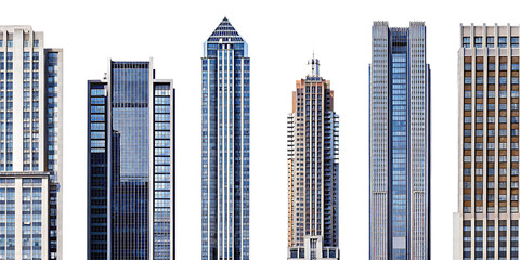 Modern city skyscrapers isolated on a white background png ai generated
