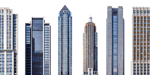 Modern city skyscrapers isolated on a white background png ai generated