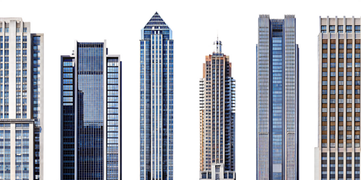 Modern city skyscrapers isolated on a white background png ai generated