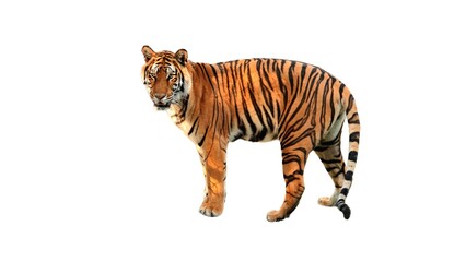 Bengal Tiger (Panthera tigris tigris) Isolated on a White Background with Copy Text Space. Majestic Big Cat Element for Wildlife Posters, Conservation Themes, and Nature-Inspired Designs. 