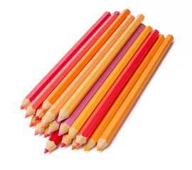The Photo of a stack of colored pencils on a white background.
