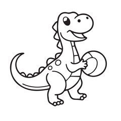 Vector art of a cheerful cartoon dinosaur holds a beach ball, isolated on white background