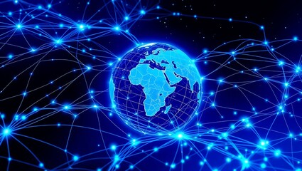 Naklejka premium Global Network Interconnected World, Digital Connections, and Global Communication