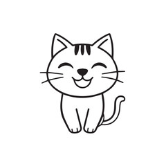 Fototapeta premium Vector art of a cheerful cartoon cat isolated on white background smiles with closed eyes and a contented expression