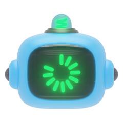 Loading chatbot face d icon in cartoon plastic style minimal isolated on transparent white background, clipping path	
